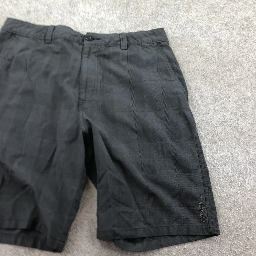 O'Neill Shorts Mens 36 Gray Plaid Chino Flat Front Microfiber 11 Inseam Casual